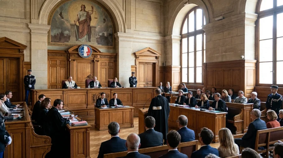 Salle d'audience du tribunal judiciaire lors d'une procedure d'expulsion locative