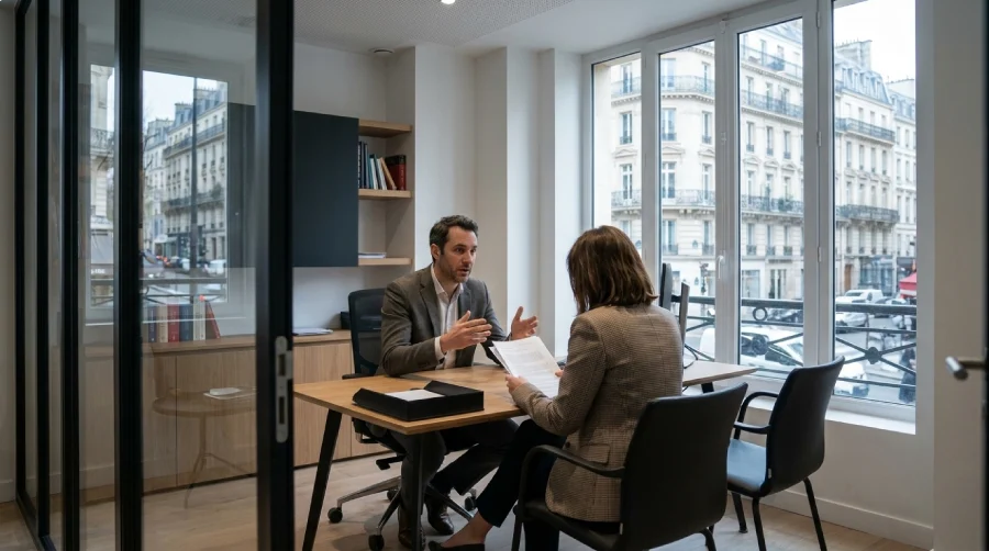 Proprietaire en consultation avec son avocat