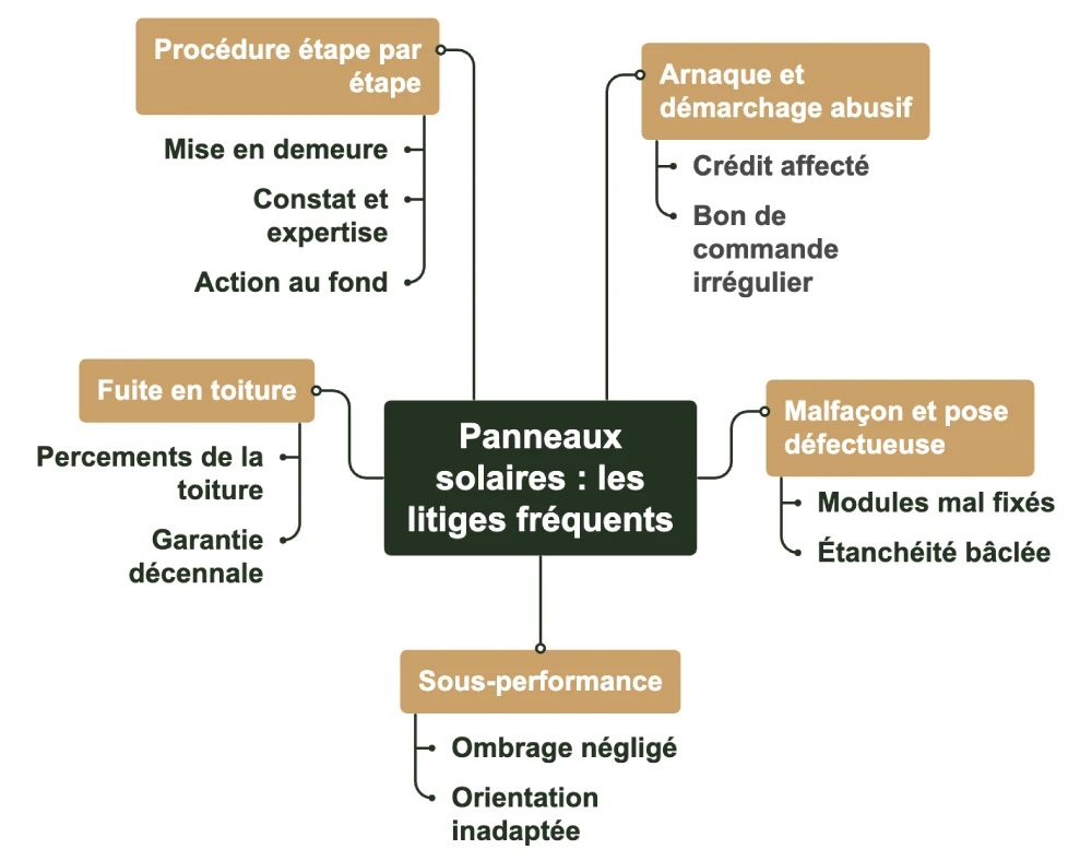 infographie des litiges les plus fréquents au sujet des panneaux solaires